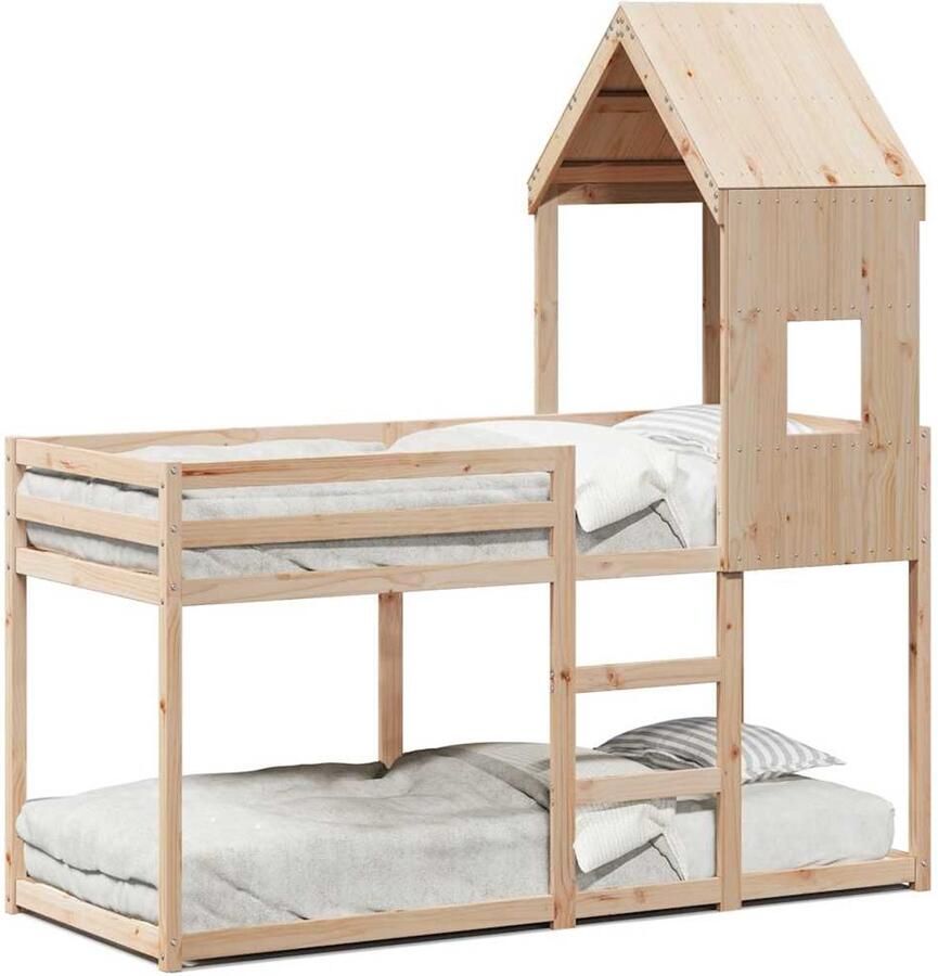 VidaXL Stapelbed met dak massief grenenhout 80x200 cm