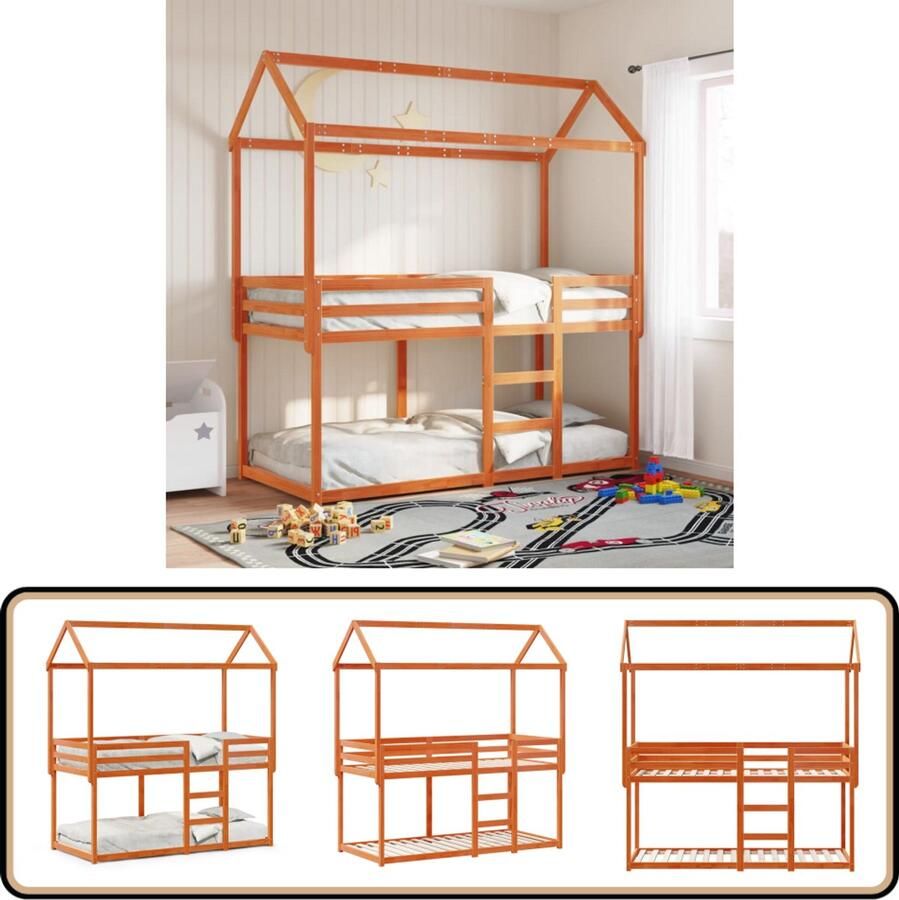 VidaXL Stapelbed met dak Massief grenenhout 80x200 cm Stapelbed Kids Bed Houten Bed Kinderbed Bunk Bed