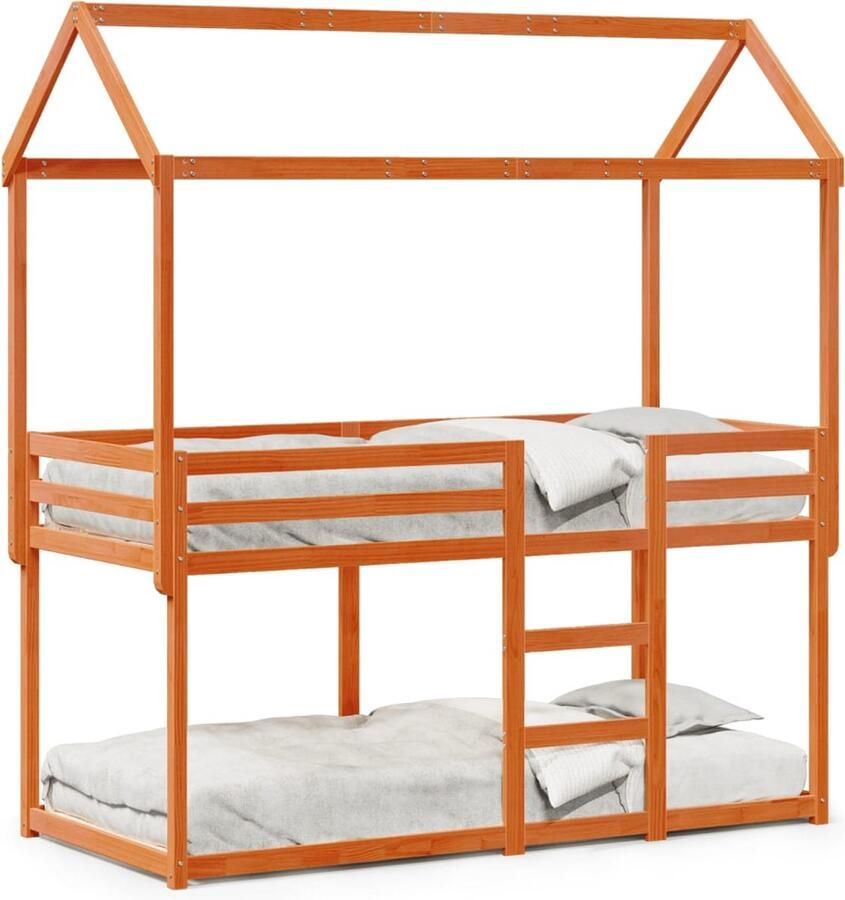 VidaXL Stapelbed met dak massief grenenhout wasbruin 75x190 cm