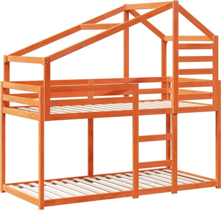 VidaXL Stapelbed met dak massief grenenhout wasbruin 80x200 cm