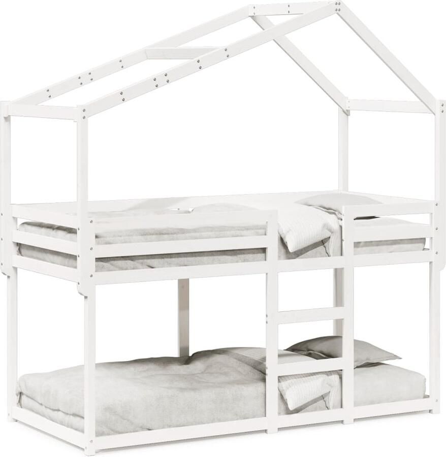 VidaXL Stapelbed met bedhuis massief grenenhout wit 80x200 cm