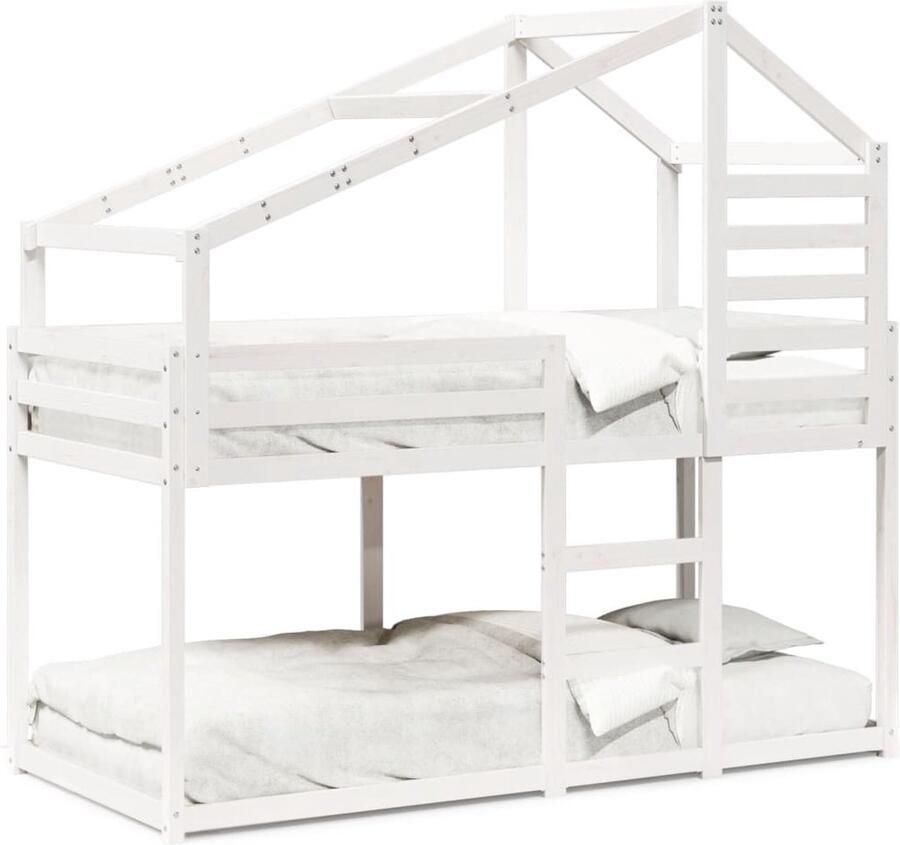 VidaXL Stapelbed met bedhuis massief grenenhout wit 80x200 cm - Foto 2