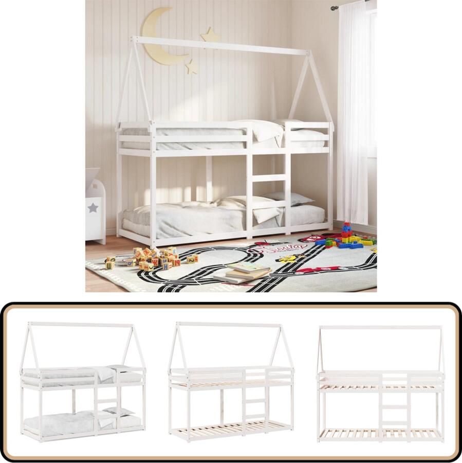 VidaXL Stapelbed met dak massief grenenhout wit 90x190 cm