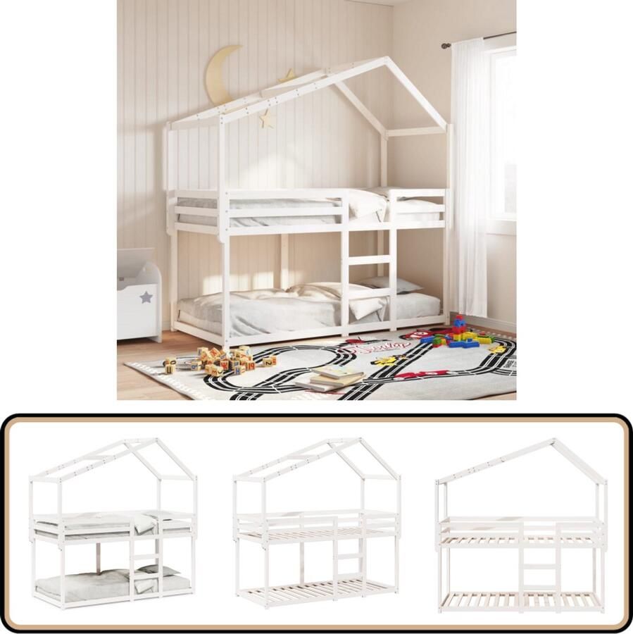 VidaXL Stapelbed met dak massief grenenhout wit 90x190 cm