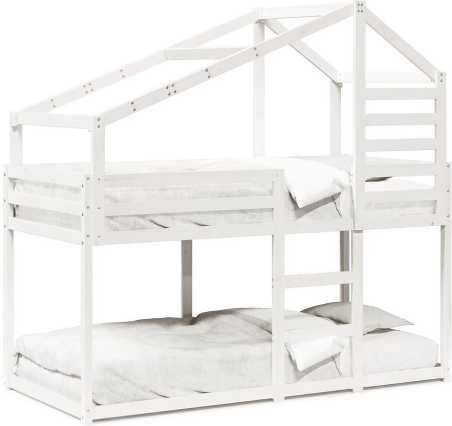 VidaXL Stapelbed met dak massief grenenhout wit 90x190 cm