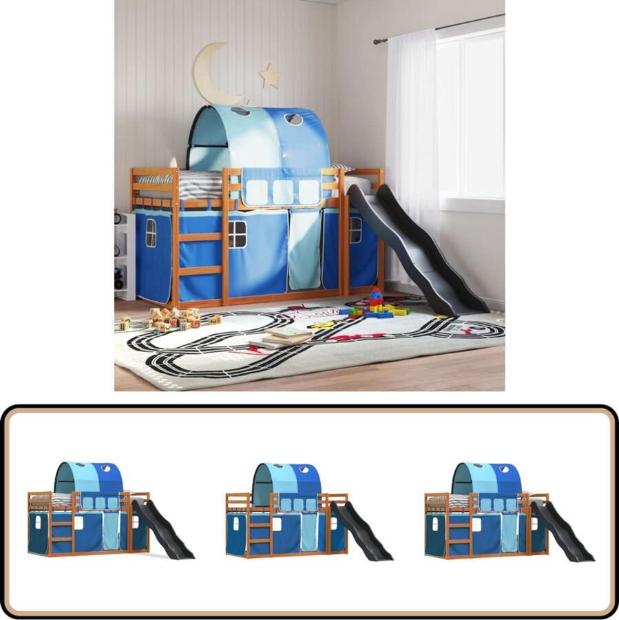 VidaXL Stapelbed met glijbaan en gordijnen blauw 80x200 cm