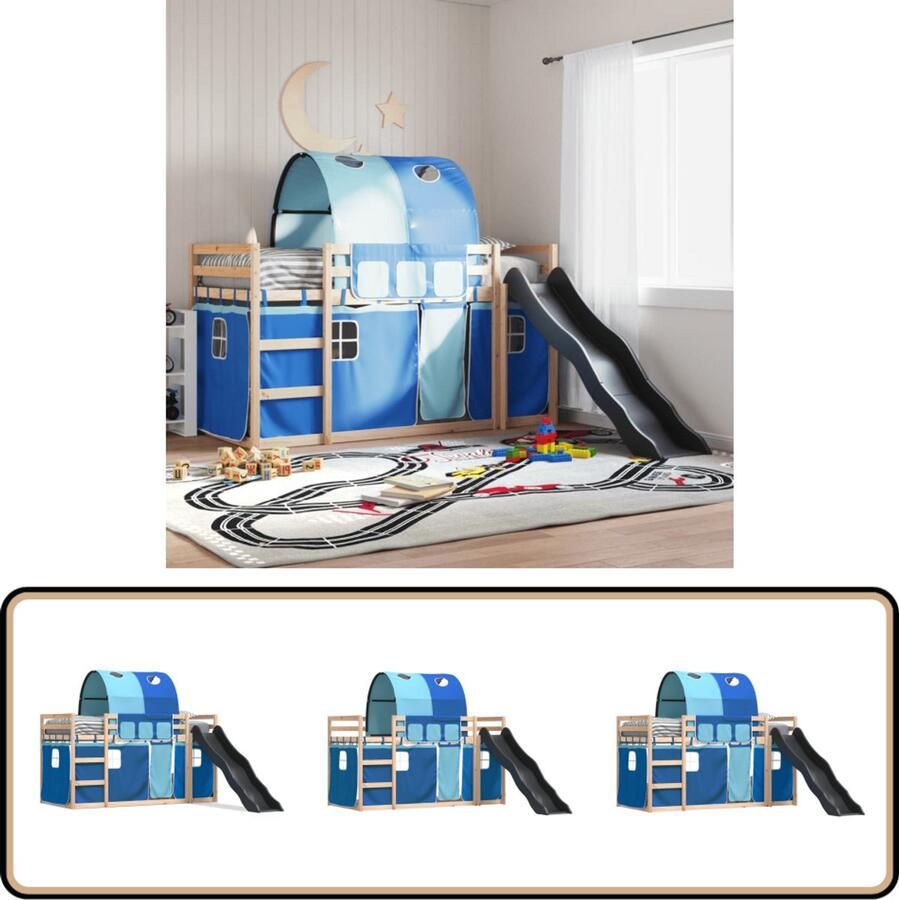 VidaXL Stapelbed met glijbaan en gordijnen blauw 80x200 cm