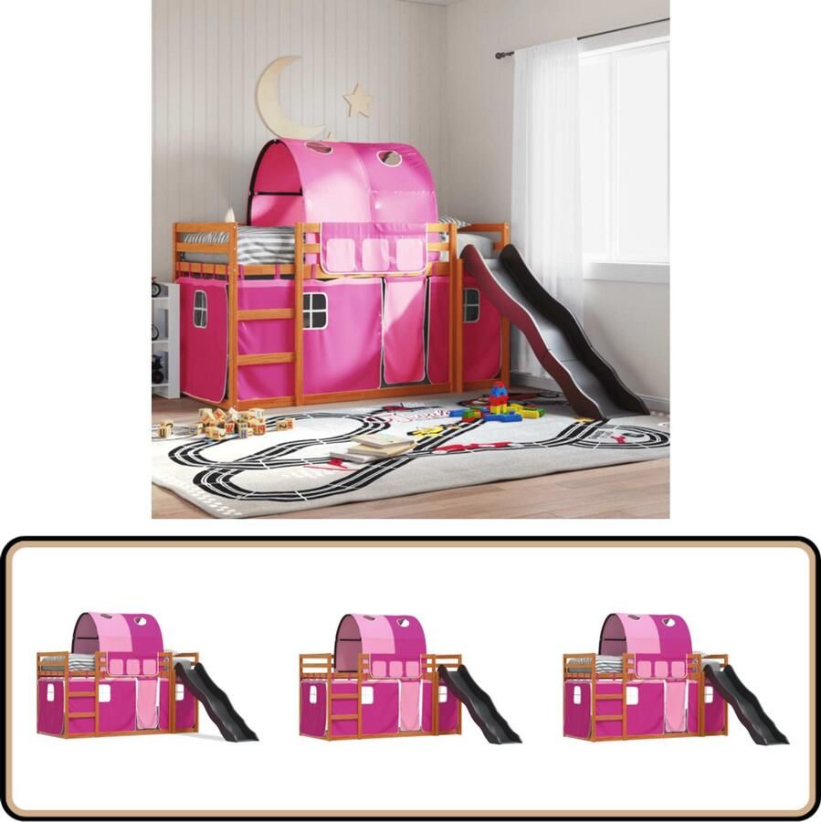 VidaXL Stapelbed met glijbaan en gordijnen roze 90x200 cm