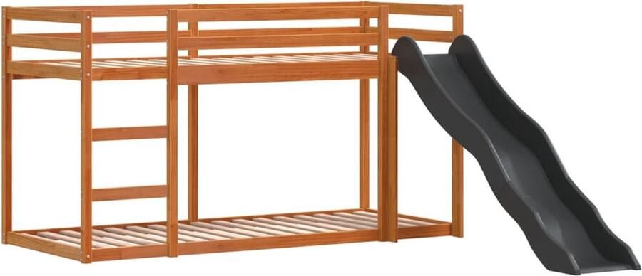 VidaXL Stapelbed met glijbaan en ladder grenenhout wasbruin 80x200 cm