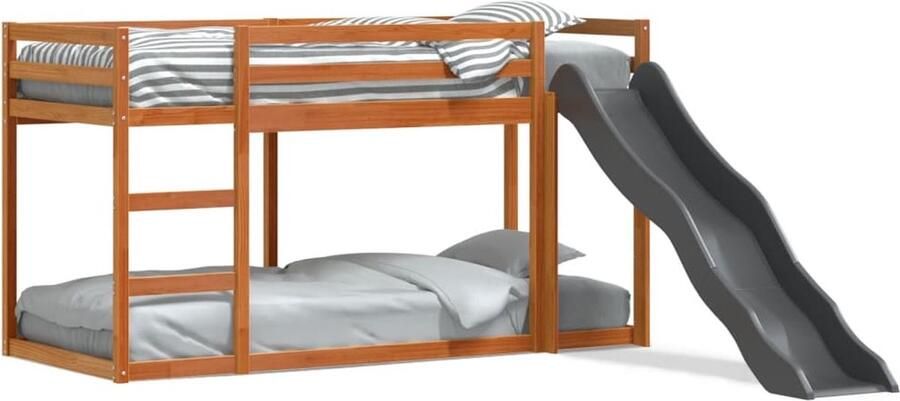 VidaXL Stapelbed met glijbaan en ladder grenenhout wasbruin 90x190 cm