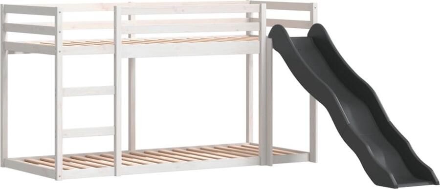 VidaXL Stapelbed met glijbaan en ladder grenenhout wit 90x190 cm - Foto 2