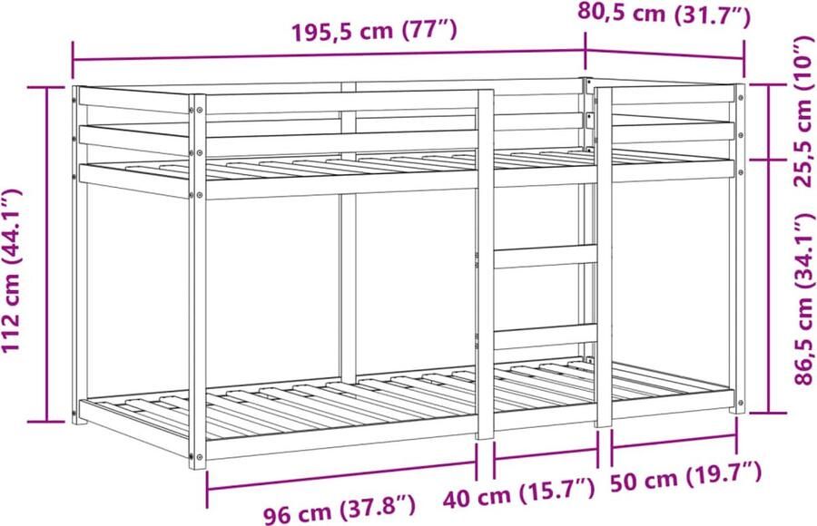 VidaXL -Stapelbed-met-gordijnen-75x190-cm-massief-grenenhout-blauw - Foto 2
