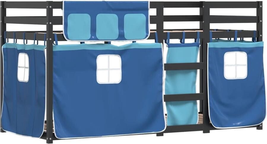 VidaXL -Stapelbed-met-gordijnen-75x190-cm-massief-grenenhout-blauw