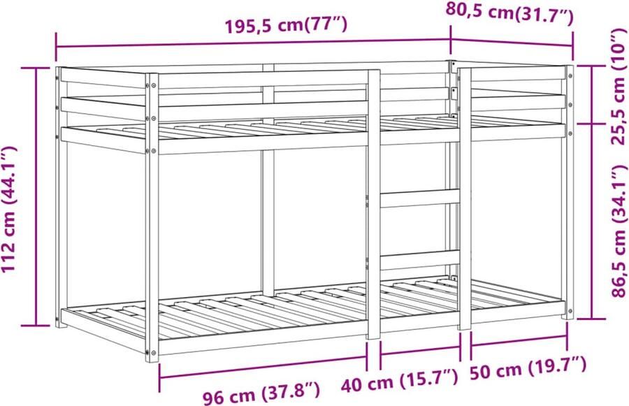 VidaXL -Stapelbed-met-gordijnen-75x190-cm-massief-grenenhout-blauw - Foto 2