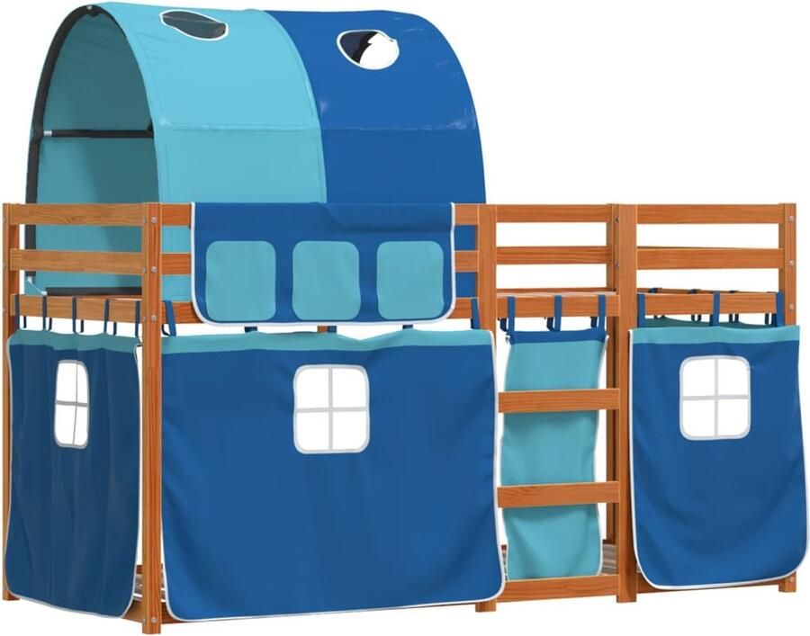 VidaXL -Stapelbed-met-gordijnen-75x190-cm-massief-grenenhout-blauw - Foto 2