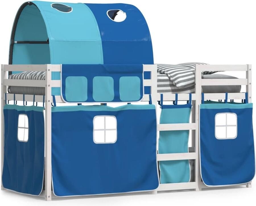 VidaXL -Stapelbed-met-gordijnen-75x190-cm-massief-grenenhout-blauw