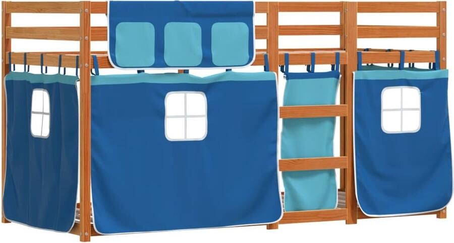 VidaXL -Stapelbed-met-gordijnen-75x190-cm-massief-grenenhout-blauw - Foto 3