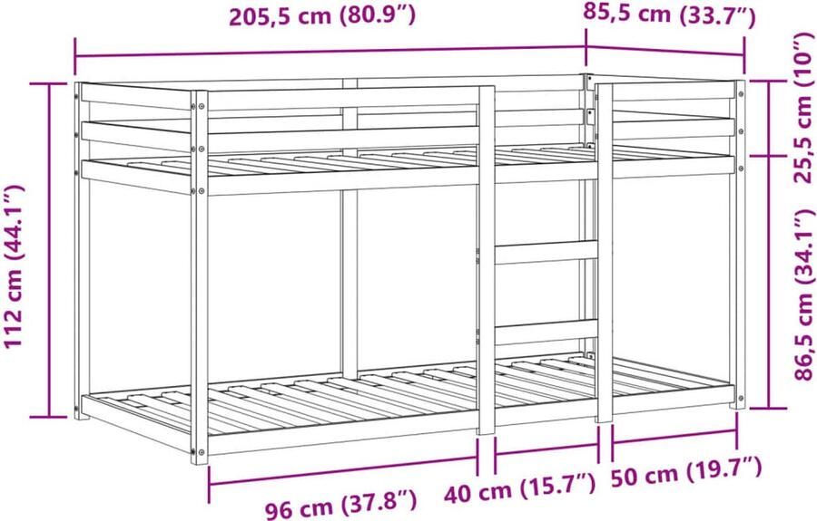 VidaXL -Stapelbed-met-gordijnen-80x200-cm-massief-grenenhout-blauw - Foto 2