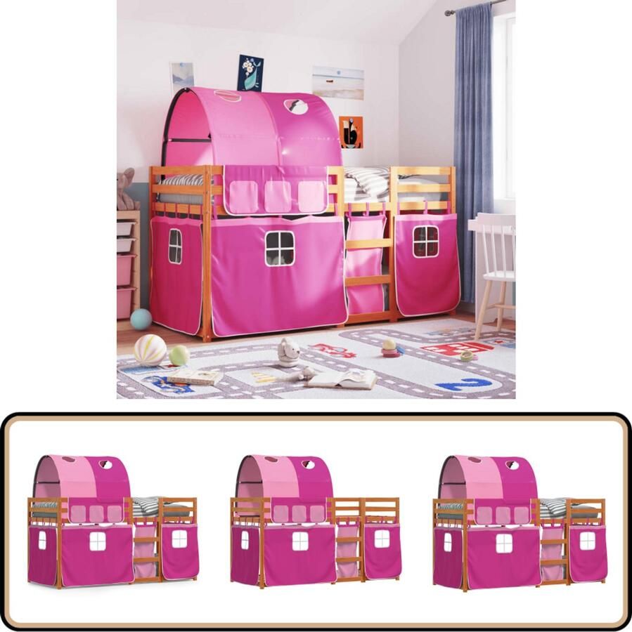 VidaXL Stapelbed met gordijnen 80x200 cm grenenhout roze