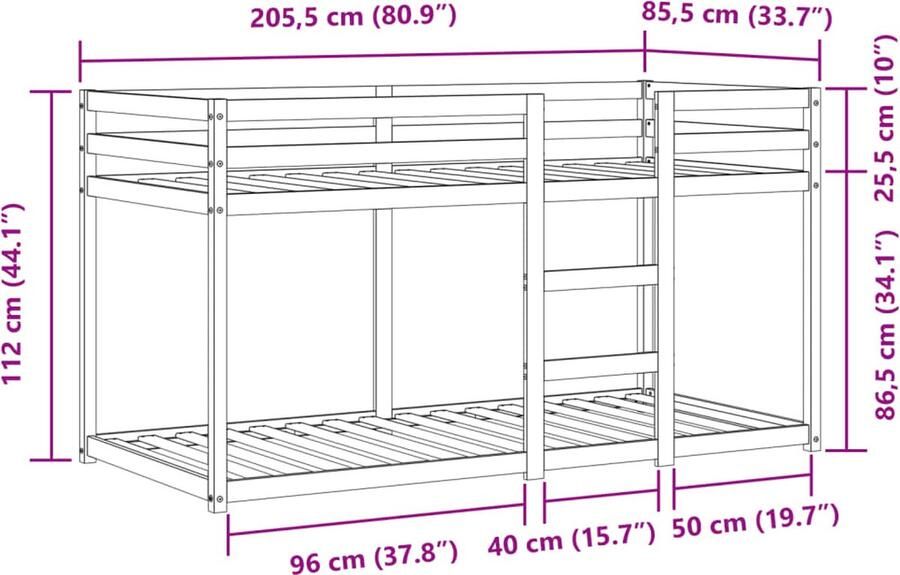 VidaXL -Stapelbed-met-gordijnen-80x200-cm-grenenhout-wit-en-zwart - Foto 2