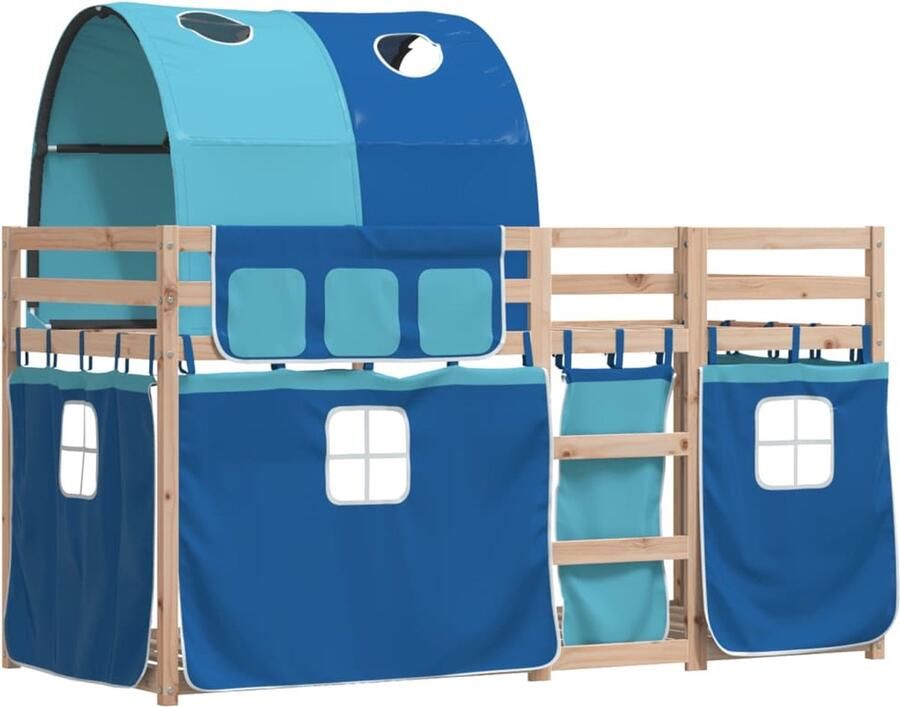 VidaXL -Stapelbed-met-gordijnen-80x200-cm-massief-grenenhout-blauw