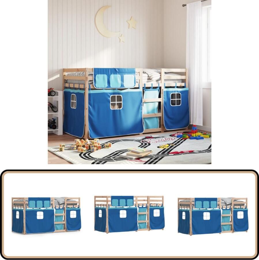 VidaXL Stapelbed met gordijnen 80x200 cm massief grenenhout blauw