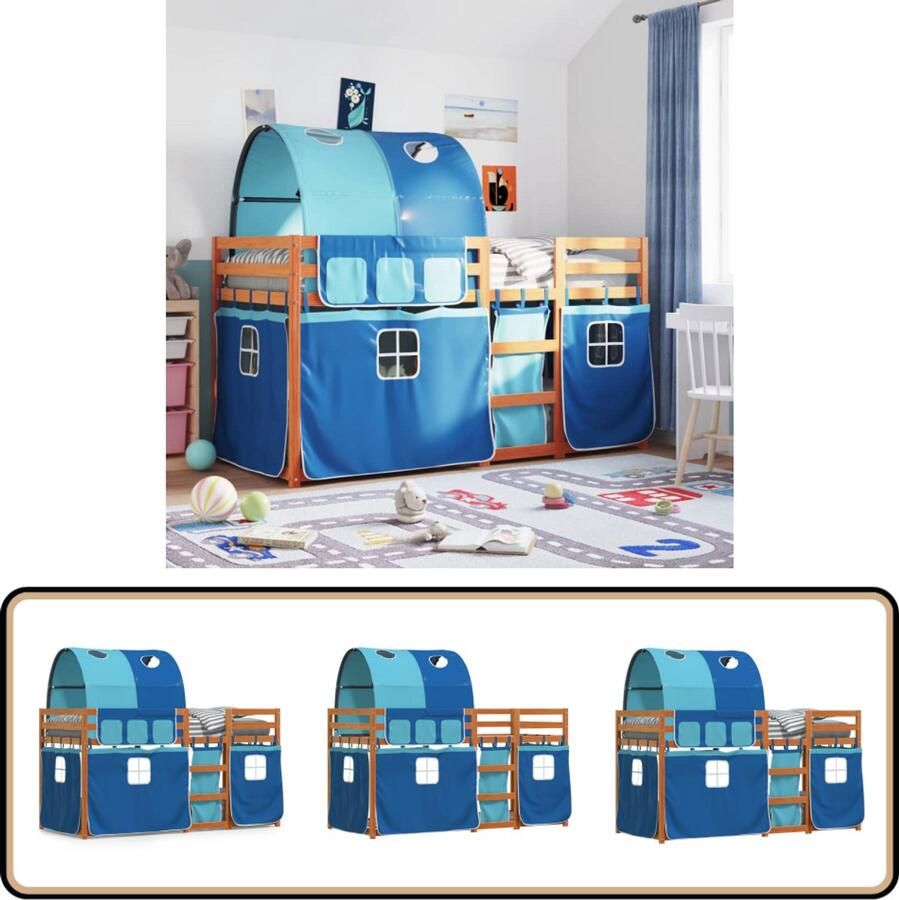 VidaXL Stapelbed met gordijnen 80x200 cm massief grenenhout blauw
