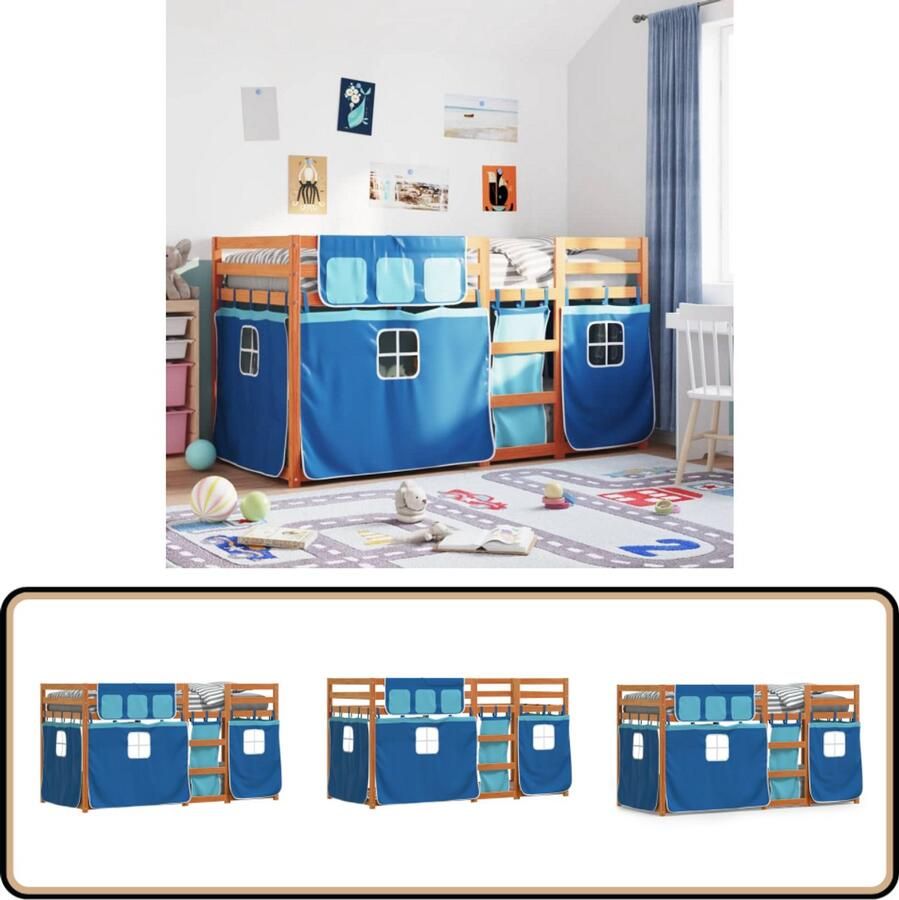 VidaXL Stapelbed met gordijnen 80x200 cm massief grenenhout blauw