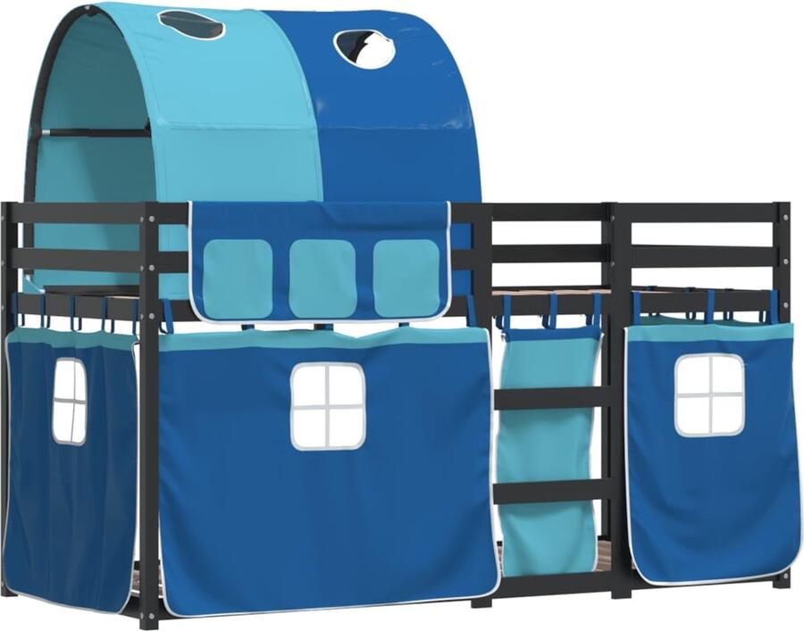 VidaXL -Stapelbed-met-gordijnen-90x200-cm-massief-grenenhout-blauw