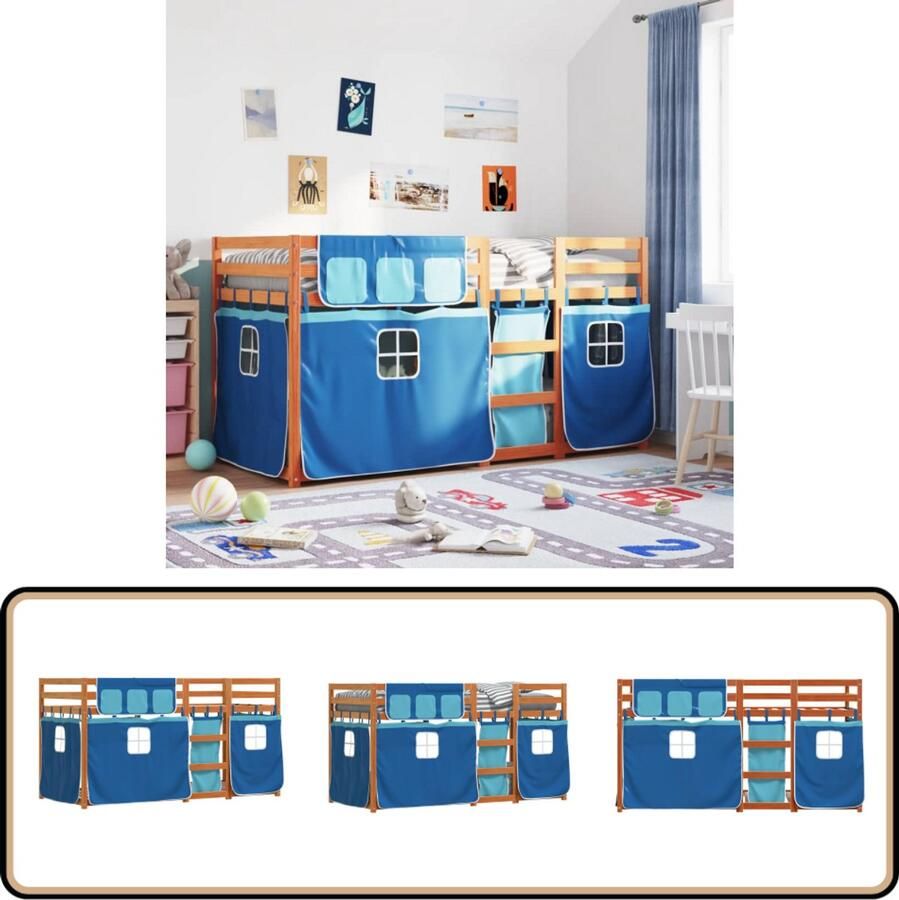 VidaXL Stapelbed met gordijnen 90x190 cm massief grenenhout blauw