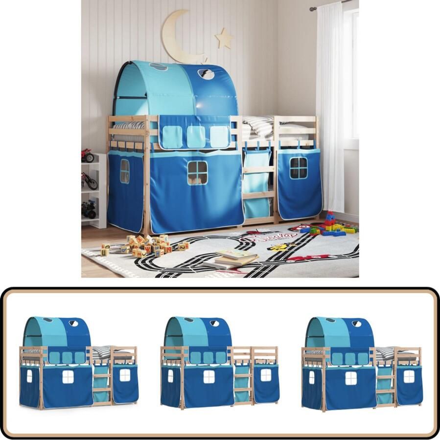 VidaXL Stapelbed met gordijnen 90x190 cm massief grenenhout blauw