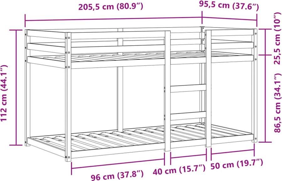 VidaXL -Stapelbed-met-gordijnen-90x200-cm-massief-grenenhout-blauw - Foto 2
