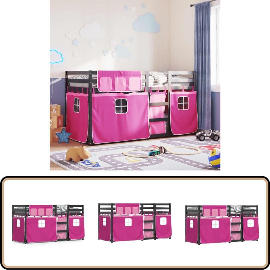 VidaXL Stapelbed met gordijnen 90x200 cm grenenhout roze