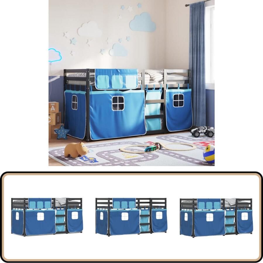 VidaXL Stapelbed met gordijnen 90x200 cm massief grenenhout blauw