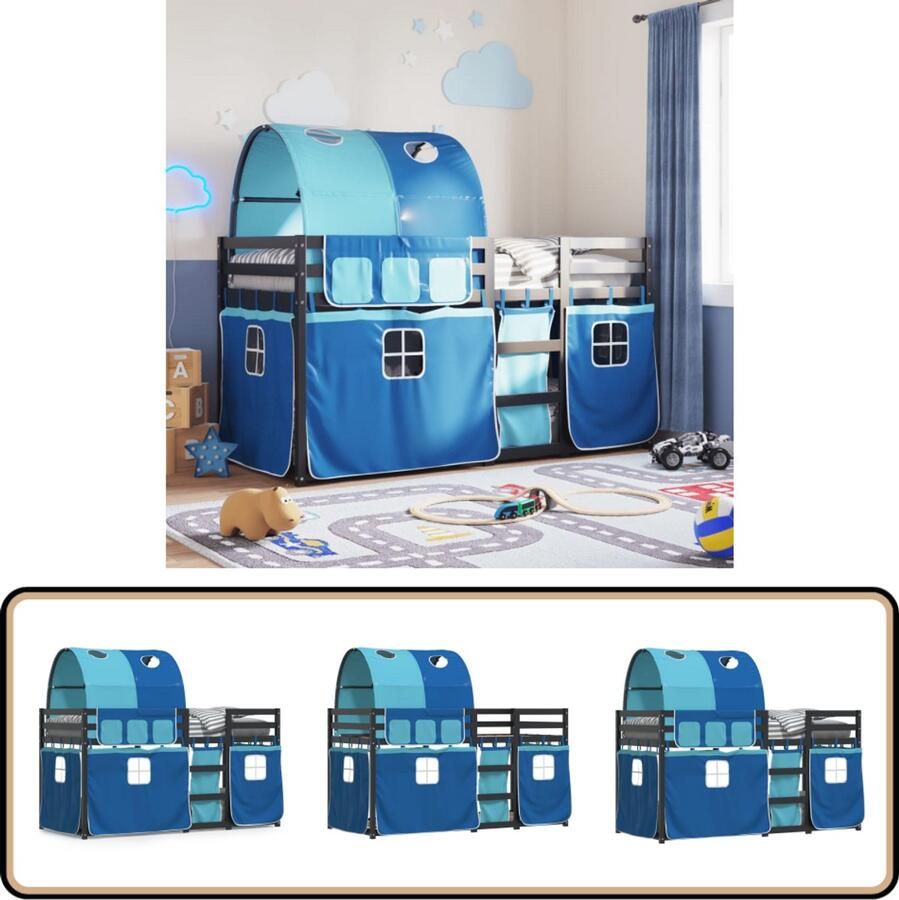 VidaXL Stapelbed met gordijnen 90x200 cm massief grenenhout blauw