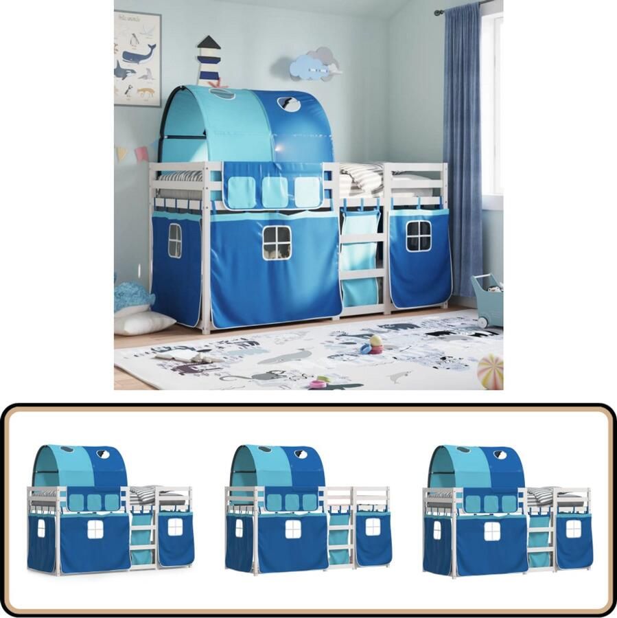 VidaXL Stapelbed met gordijnen 90x200 cm massief grenenhout blauw