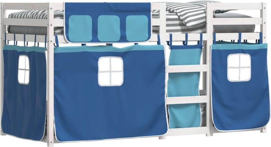 VidaXL Stapelbed met gordijnen 90x200 cm massief grenenhout blauw - Foto 5