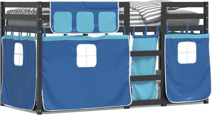 VidaXL Stapelbed met gordijnen 90x200 cm massief grenenhout blauw - Foto 4