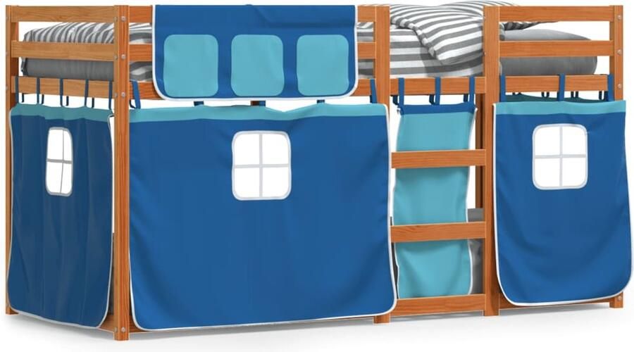 VidaXL Stapelbed met gordijnen 90x200 cm massief grenenhout blauw - Foto 3