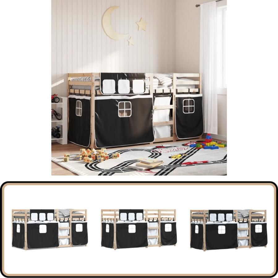 VidaXL Stapelbed met gordijnen Grenenhout 75x190 cm Stapelbed Houten Bed Kids Bed Kinderbed Tweepersoonsbed