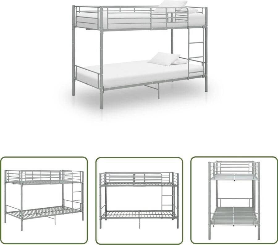 VidaXL Stapelbed Metaal 90x200 cm Grijs Stapelbed Kinderkamer Tweepersoonsbed Metalen Bed Grijze Bed Compact Bed Slaapruimte