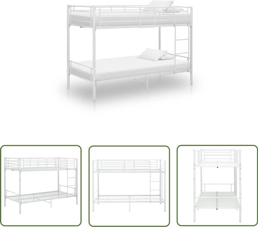 VidaXL Stapelbed metaal wit 90x200 cm Stapelbed Metalen Bed Kidsbed Tweepersoonsbed Stapelbed Wit Kinderslaapkamers