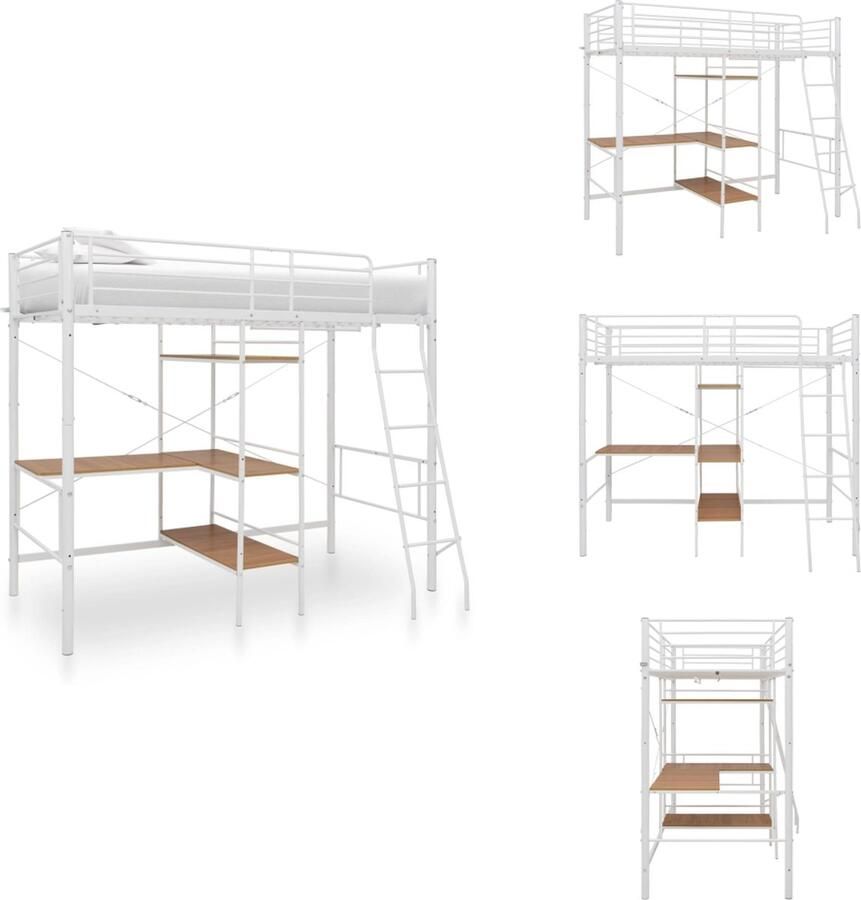 VidaXL Stapelbed Stapelbedden Bed Bedden Stapelbedframe met tafel metaal wit 90x200 cm - Foto 2