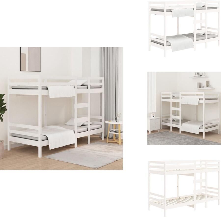 VidaXL Stapelbed Massief grenenhout Wit 205.5 x 85.5 x 112 cm Veilig ontwerp Geschikt voor kleine ruimtes Geen matras inbegrepen Bed