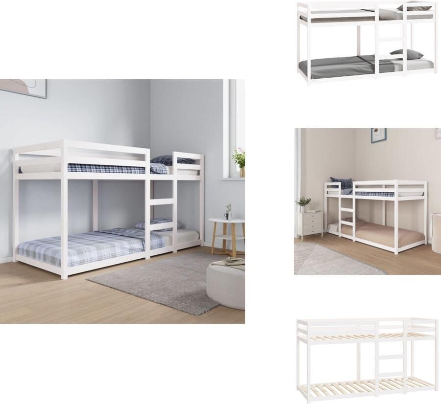 VidaXL Stapelbed Massief grenenhout Wit 205.5 x 85.5 x 112 cm Veilig ontwerp Geschikt voor kleine ruimtes Geen matras inbegrepen Bed - Foto 2