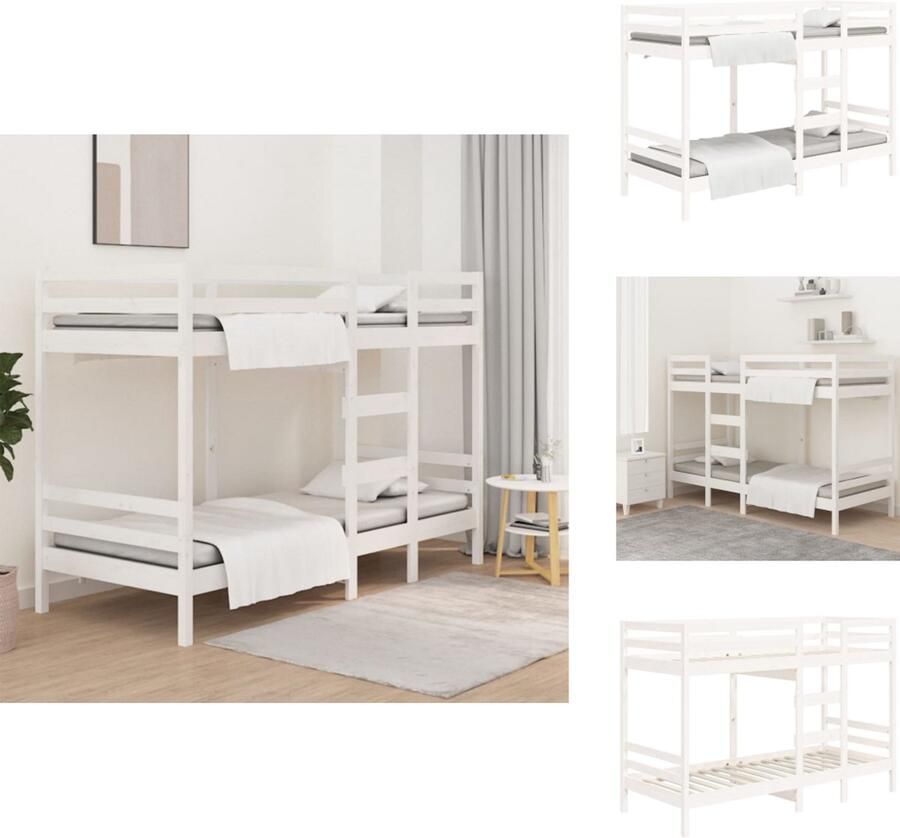 VidaXL Stapelbed Massief grenenhout Compact ontwerp Veilig ontwerp Wit Afmetingen- 195.5 x 95.5 x 141.5 cm Geschikt voor matras 90 x 190 cm Inclusief 1 laag bedframe 1 hoog bedframe Bed - Foto 2