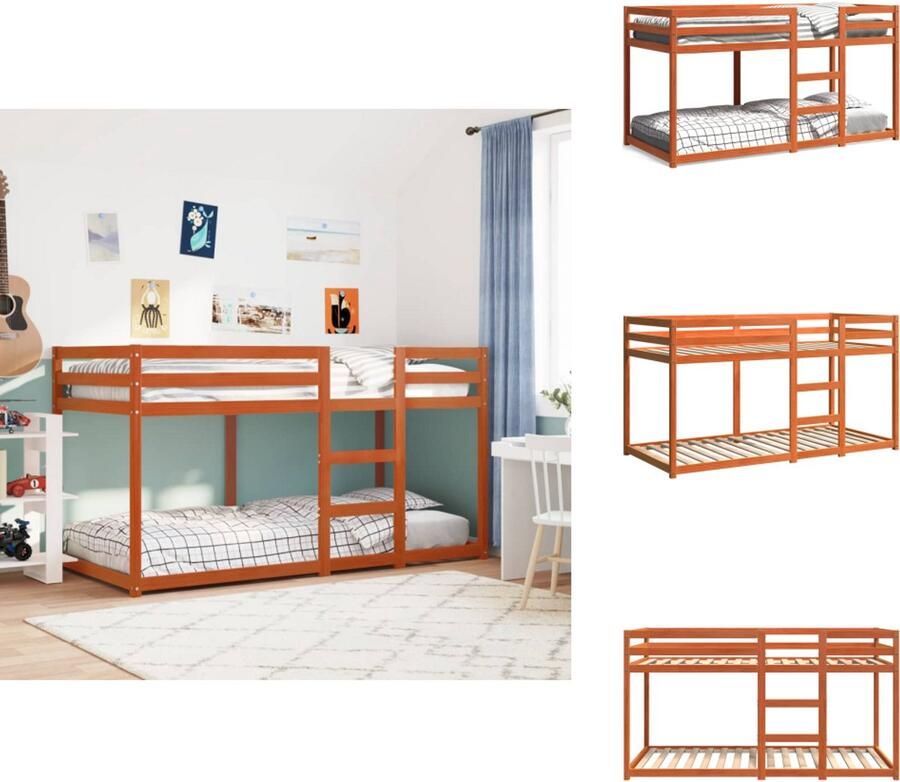 VidaXL Stapelbed Stapelbedden Bed Bedframe Stapelbed massief grenenhout wasbruin 75x190 cm