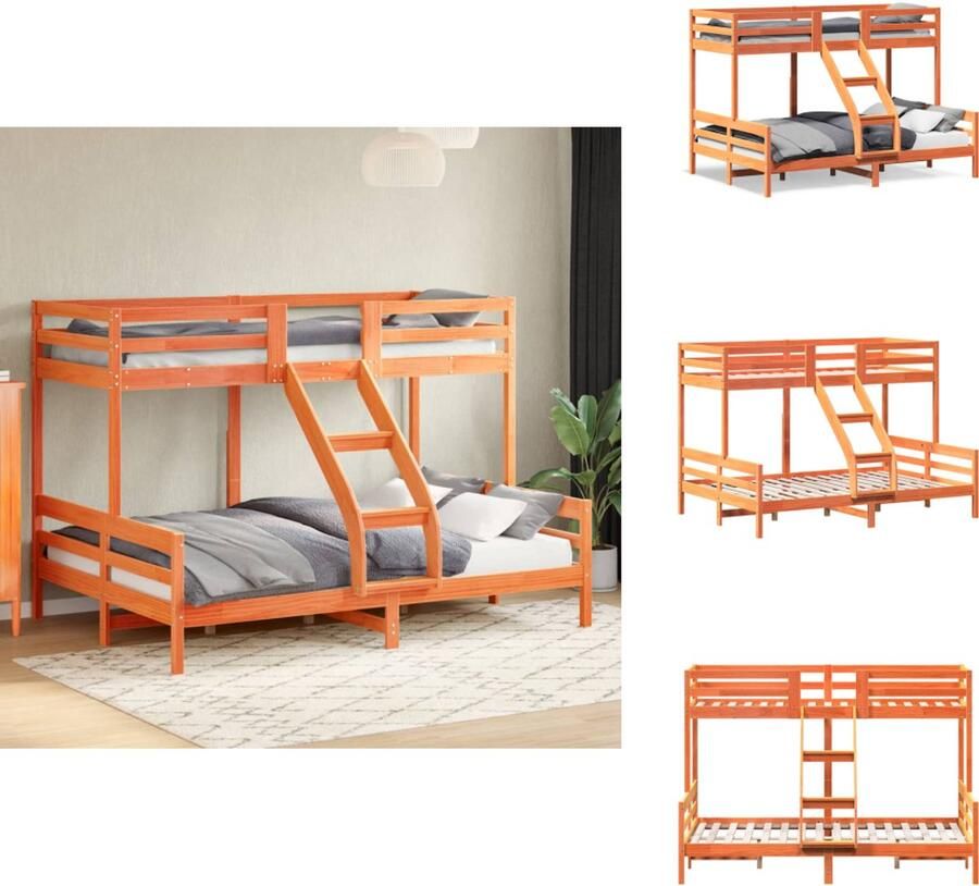 VidaXL Stapelbed Stapelbedden Bed Bedframe Stapelbed massief grenenhout wasbruin 80x200 140x200 cm