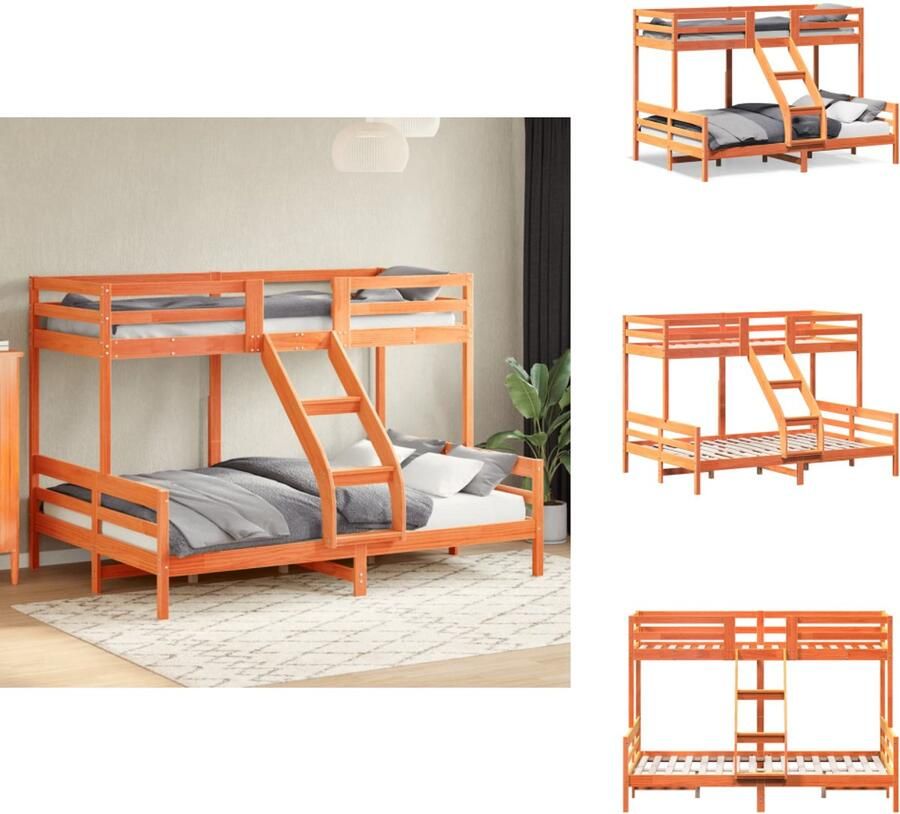 VidaXL Stapelbed Stapelbedden Bed Bedframe Stapelbed massief grenenhout wasbruin 90x200 140x200 cm