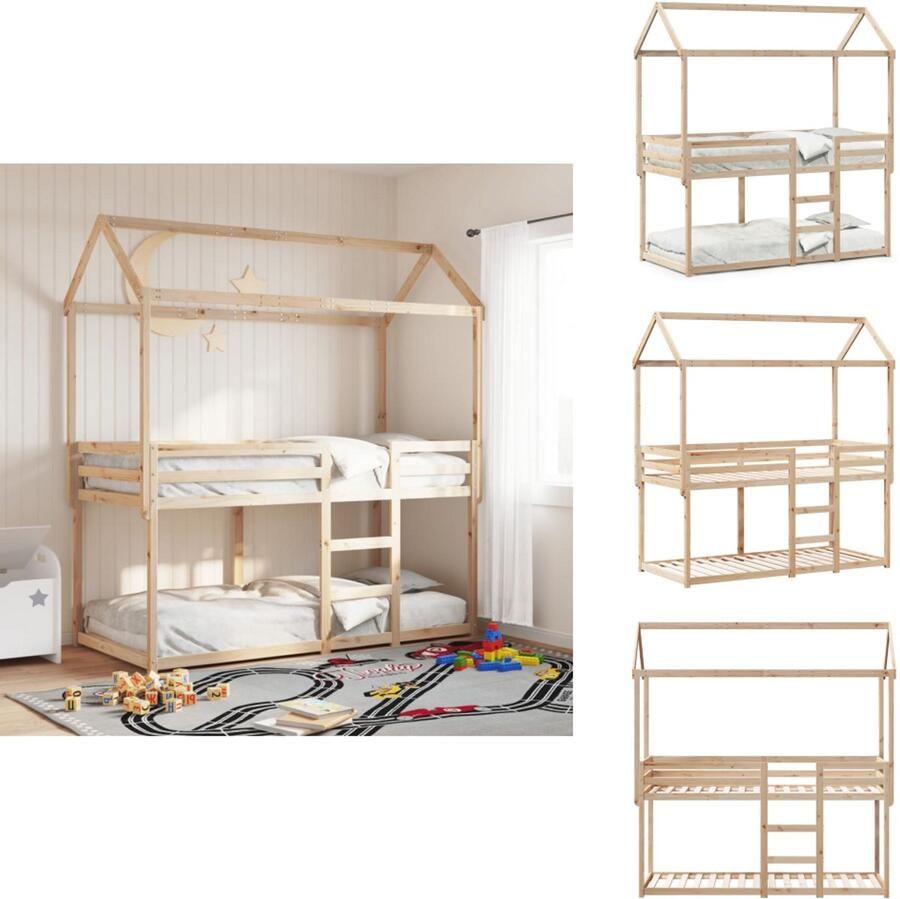 VidaXL Stapelbed Stapelbedden Bedframe Kinderbedframe Stapelbed met dak massief grenenhout 80x200 cm